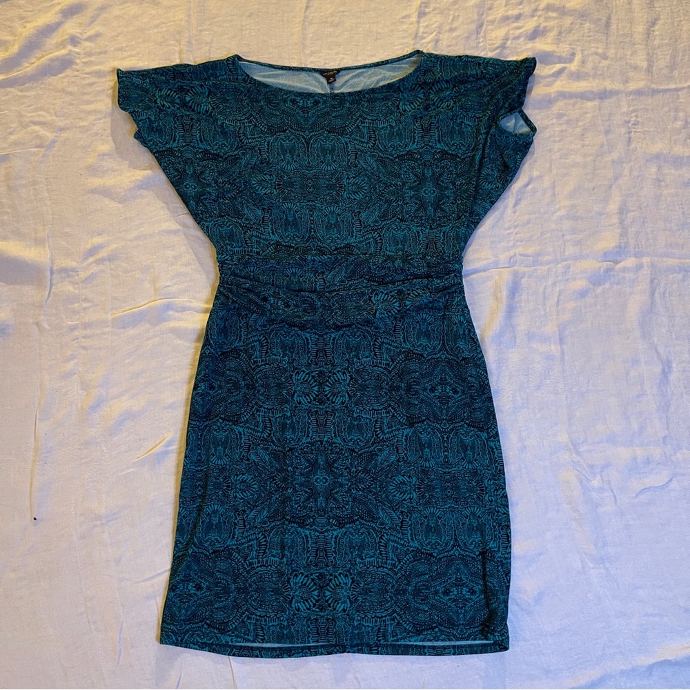 Ann Taylor Dress Medium Blue & Black Pattern